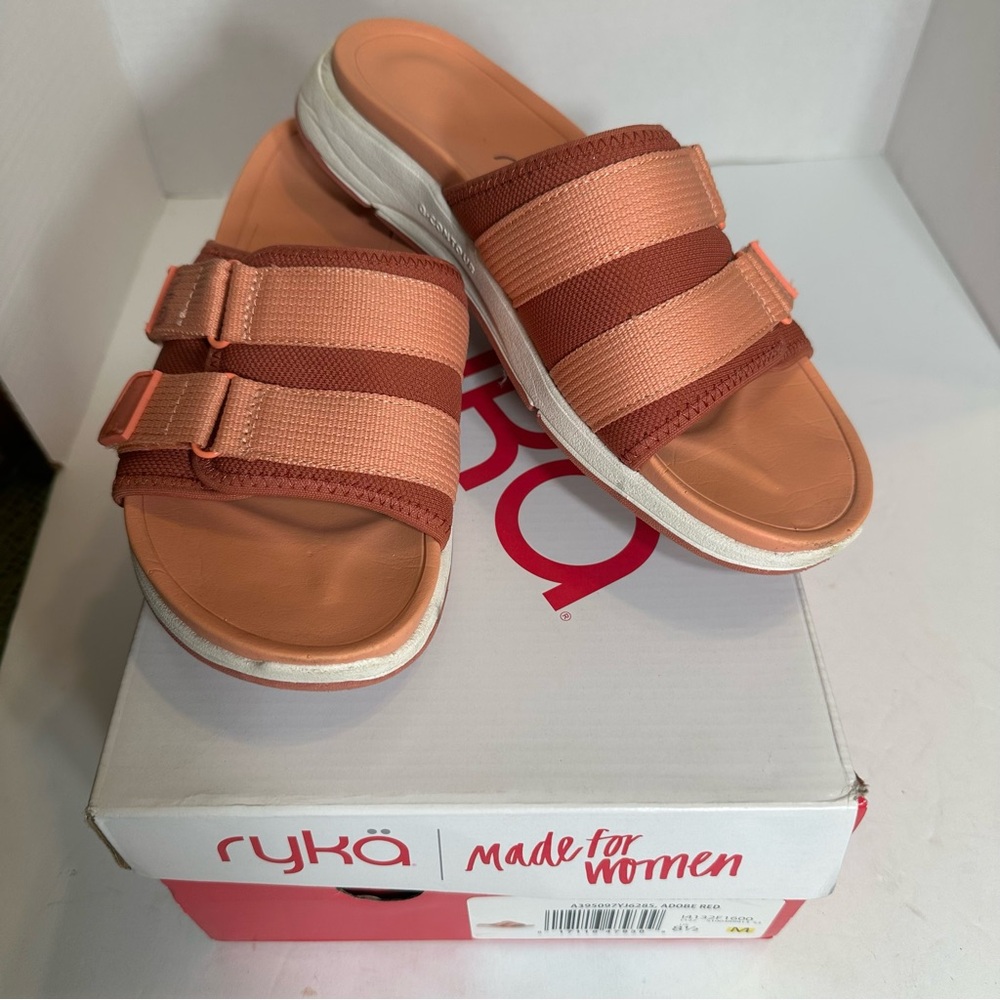 Ryka Women's Tribute Dual Strap Adobe Red Slide Sandals Size 8.5